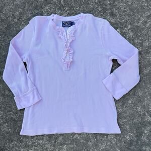 American Living pink Waffle Knit Thermal Henley Top Women’s Large Ruffle Detail